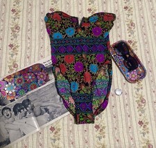 Vintage 60s 70s Rose Marie Reid Psychedelic Floral One Piece Swimsuit Mod XS SM