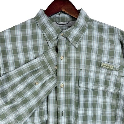 Timberland Turbo-Dry Shirt Mens Large Green Plaid Long Sleeve Gorpcore Outdoor