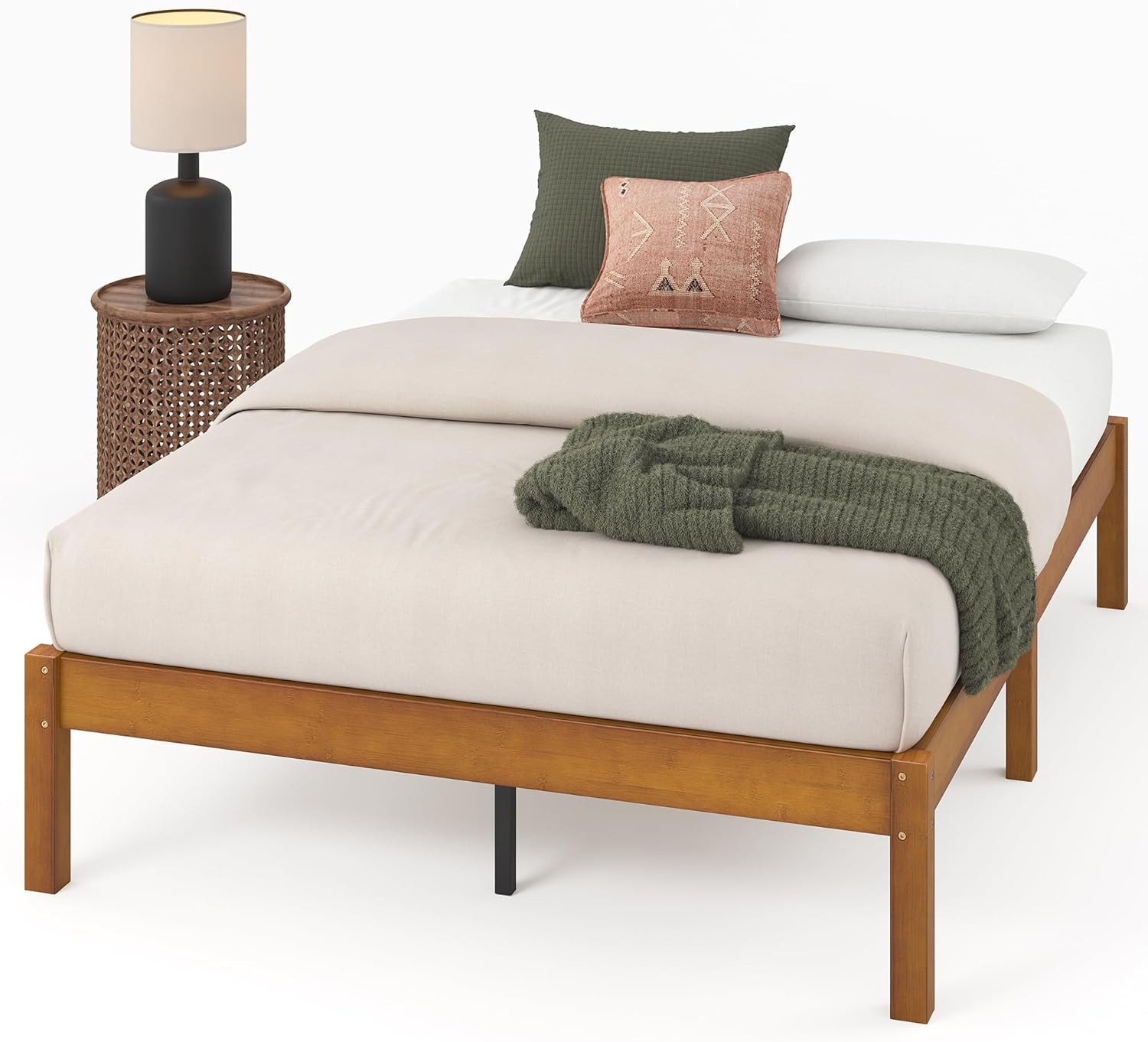 Ellie 14 Inch Queen Bamboo Platform Bed Frame, Wood Slat Support, No Box Spring