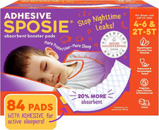 Sposie Overnight Diaper Booster Pads with Adhesive, Size 2T-5T, 84 Ct Stops Di