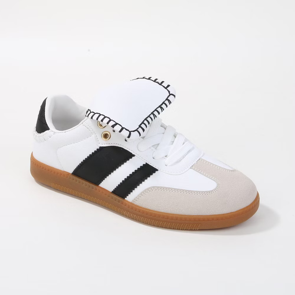 Berness Womens Luella2 Colorblock Stripe Sneakers with Oversized Tongue White
