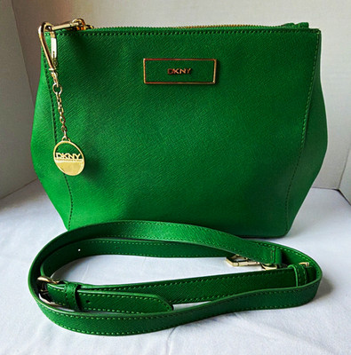 DKNY Green Medium Crossbody Bag Zip Closure Adj. Strap Logo Charm Gold NewWOT