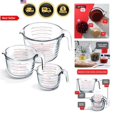 Glass Measuring Cups Set of 3 Liquid Dry Food Baking Kitchen Tool