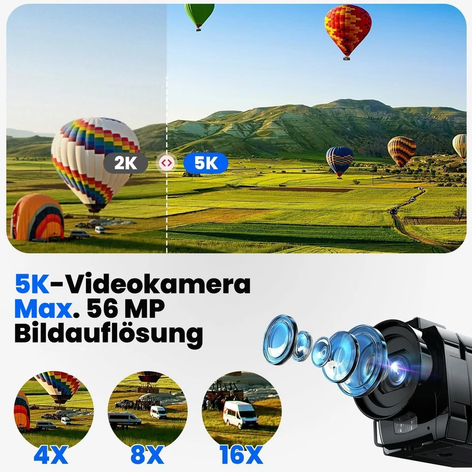 Videokamera 5K 56MP Camcorder Doppelobjektiv WiFi Vlogging Kamera IR Nachtsicht - Bild 3 von 4