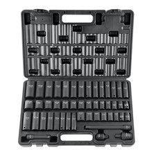 3/8" Drive Impact Socket Set 48pc SAE/Metric 6pt Cr-V w/ Case Adapter Bar