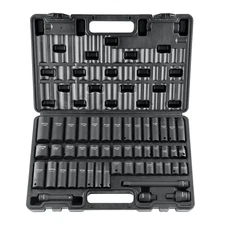 3/8" Drive Impact Socket Set 48pc SAE/Metric 6pt Cr-V w/ Case Adapter Bar