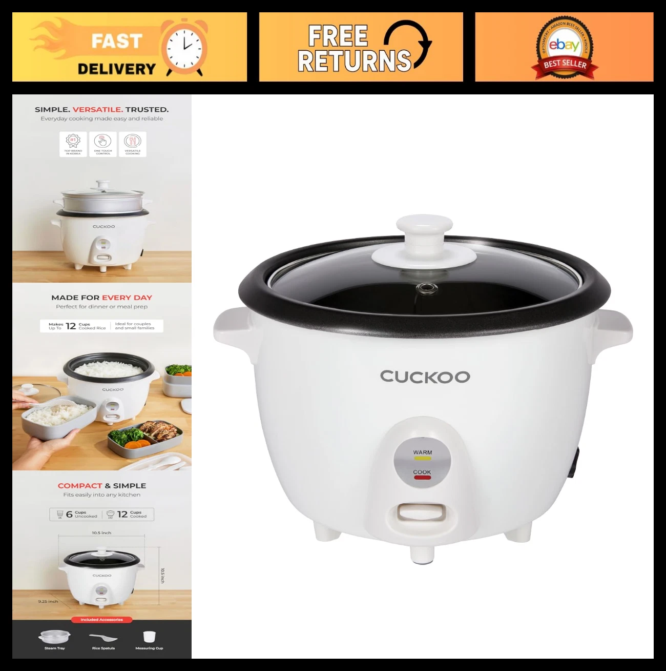 12-Cup Rice Cooker & Warmer, One Touch Versatile Grain Cooker, Steamer Tray, Aut