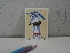"Corn Fed" ACEO mixed media 2.5"x3.5" dog caricature.