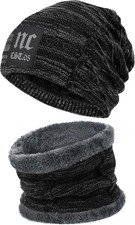 Mens Womens Winter Beanie Hat Scarf Set Knit Fleece Lined Neck Warmer