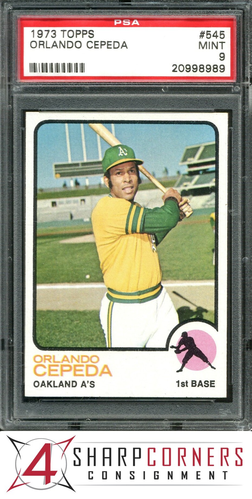 1973 TOPPS #545 ORLANDO CEPEDA ATHLETICS HOF PSA 9
