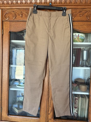 H&M, H&M SIZE 31 SLIM FIT ELASTIC WAIST W BUTTON AND ZIP KHAKI PANTS WITH LEG STRIPE!
