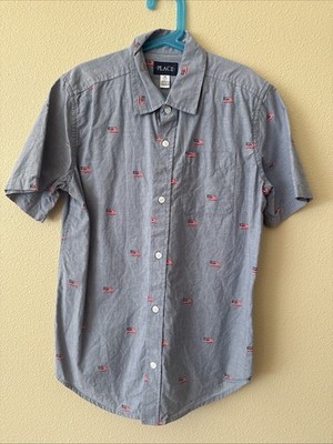 Children s Place Boys Denim Flag Button Up Down 14 Flag 4th Of July 