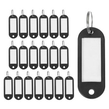 20pcs Plastic Key Tags with Split Ring Labels Window, Black