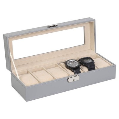 NEX Watch Case, 6 Slot Leather Box Display Case Organizer 6-Slot, Grey
