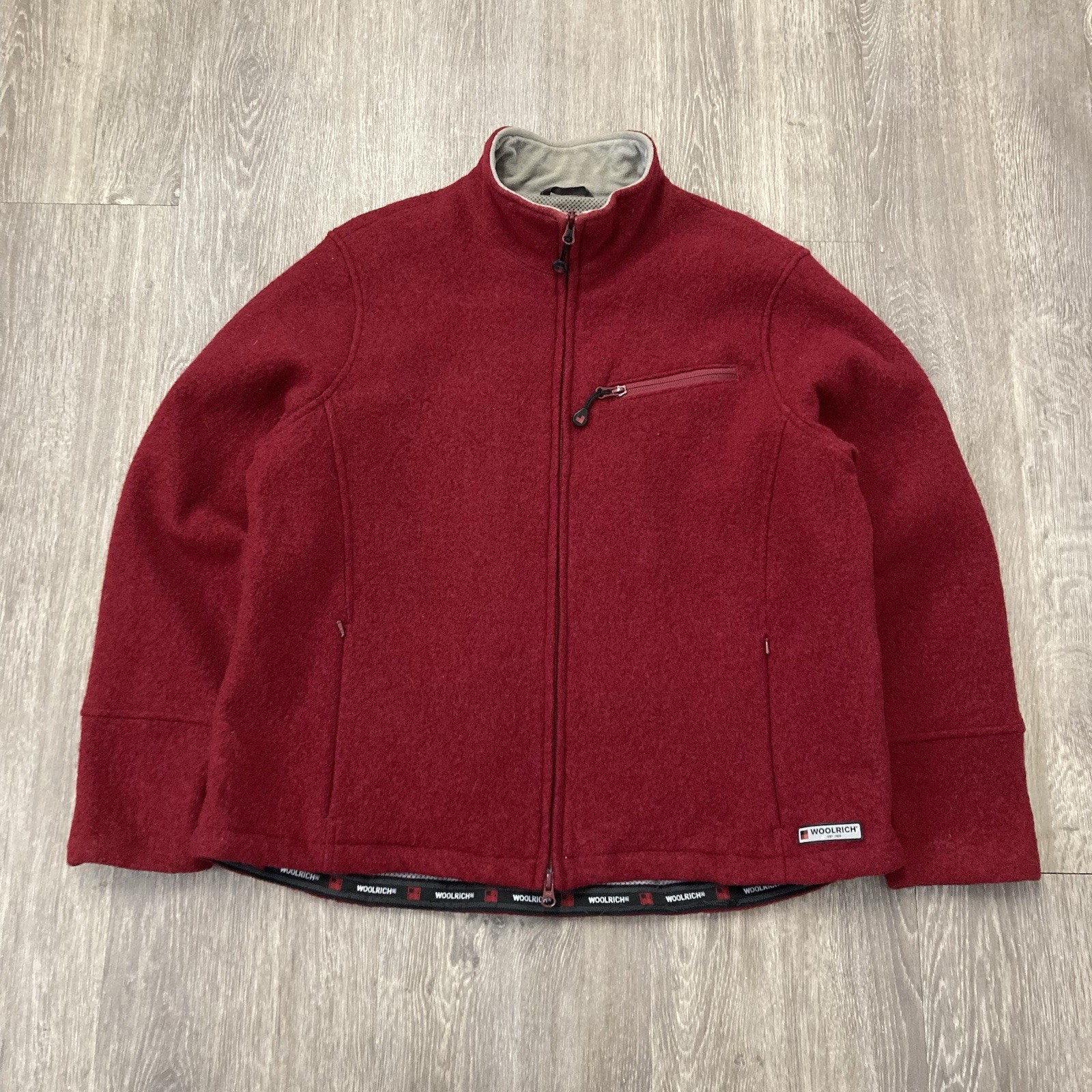 Woolrich Ruby Red Wool Jacket Lined 2 Way Zipper … - image 1