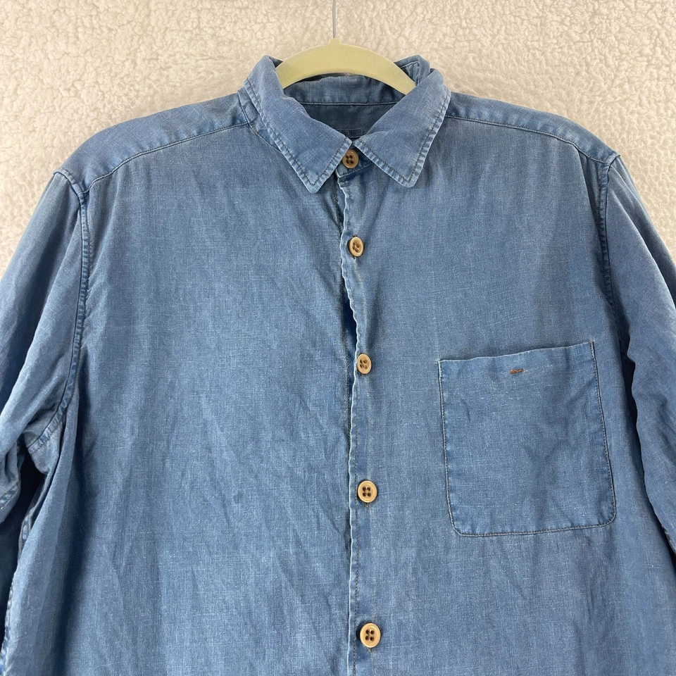 Martin Gordon Button-Up Shirt Mens Medium Blue 100% Linen Long Sleeve Casual - Image 2 of 4