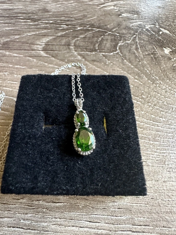 Elegante Collar Colgante Esterlina 925 Doble Ovalado Verde Esmeralda Italia Crisos Foto 2 de 4