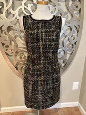 Trina Turk Dress Wool Blend Tweed Sheath Brown Sleeveless Office Preppy Size 6