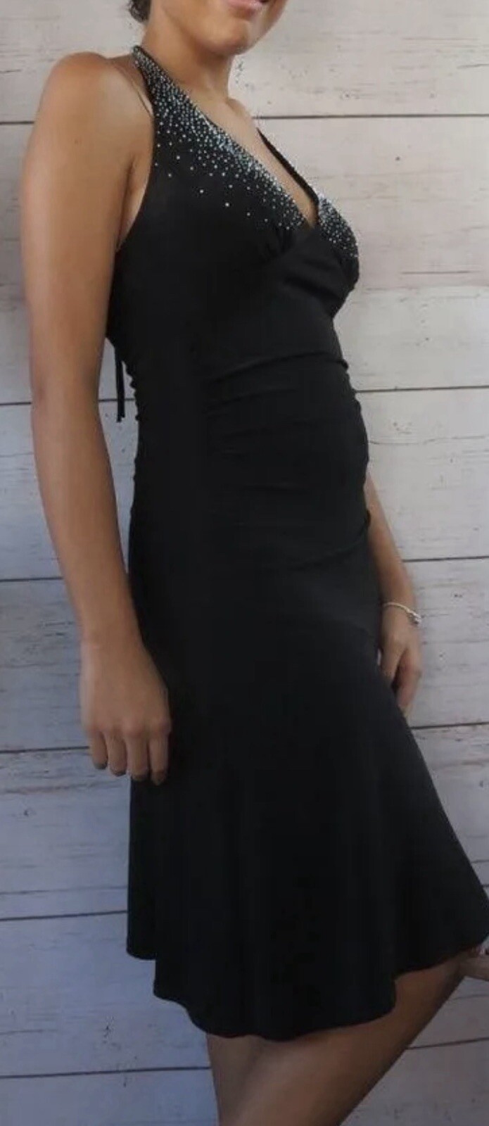 90s Y2K Ruby Rox Black Halter Rhinestone Ruched F… - image 14