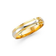 14K Solid Two Tone Gold 4mm Plain Men's and Women's Wedding Band Ring Size 7
