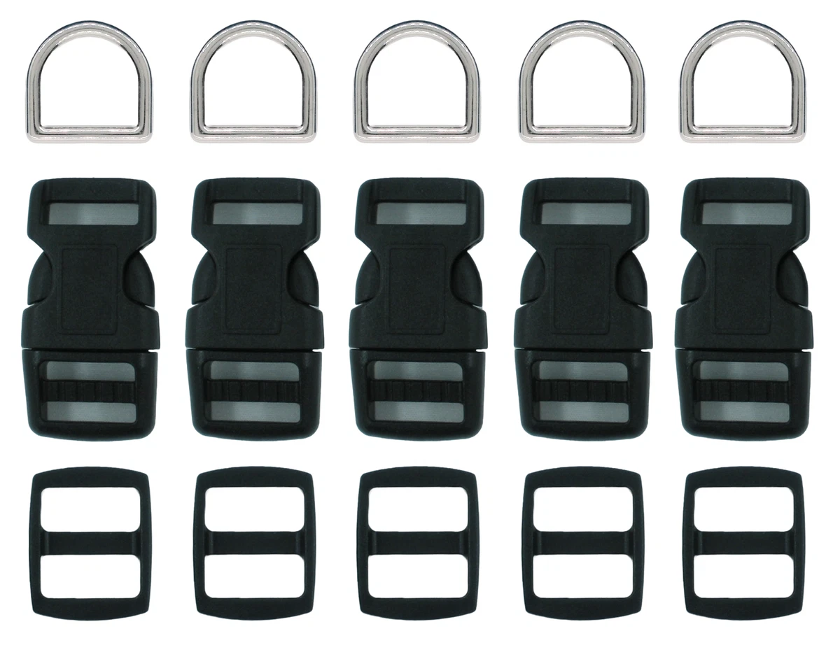 5/8 inch BLACK Dog Collar Hardware sets 2, 5, 10, 25, 50, 100  buckle-slide-Dring