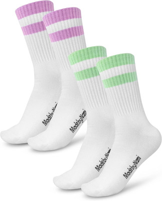 Made by Nami Retro Tennis-Socken 2-er Set - Weiße Crew Socks mit Streifen - Atmu