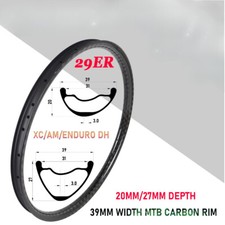 29er XC AM DH Mountain Bicycle Rims Asymmetric Tubeless Clincher Carbon Wheels