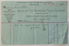 RIVERTON VA 1894 FLOUR FEED ROLLER MILL Billhead