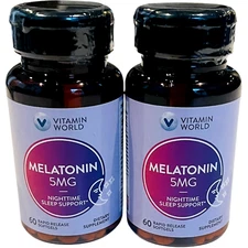 Vitamin World - Melatonin 5MG - Sleep Support - 60 Caps - EX 04/26 - LOT of 2