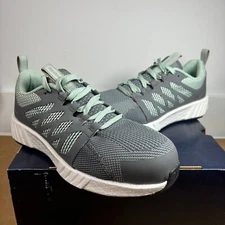 Size 9.5W- Reebok Fusion Womens Flexweave Gray/White Composite Toe Work Shoes