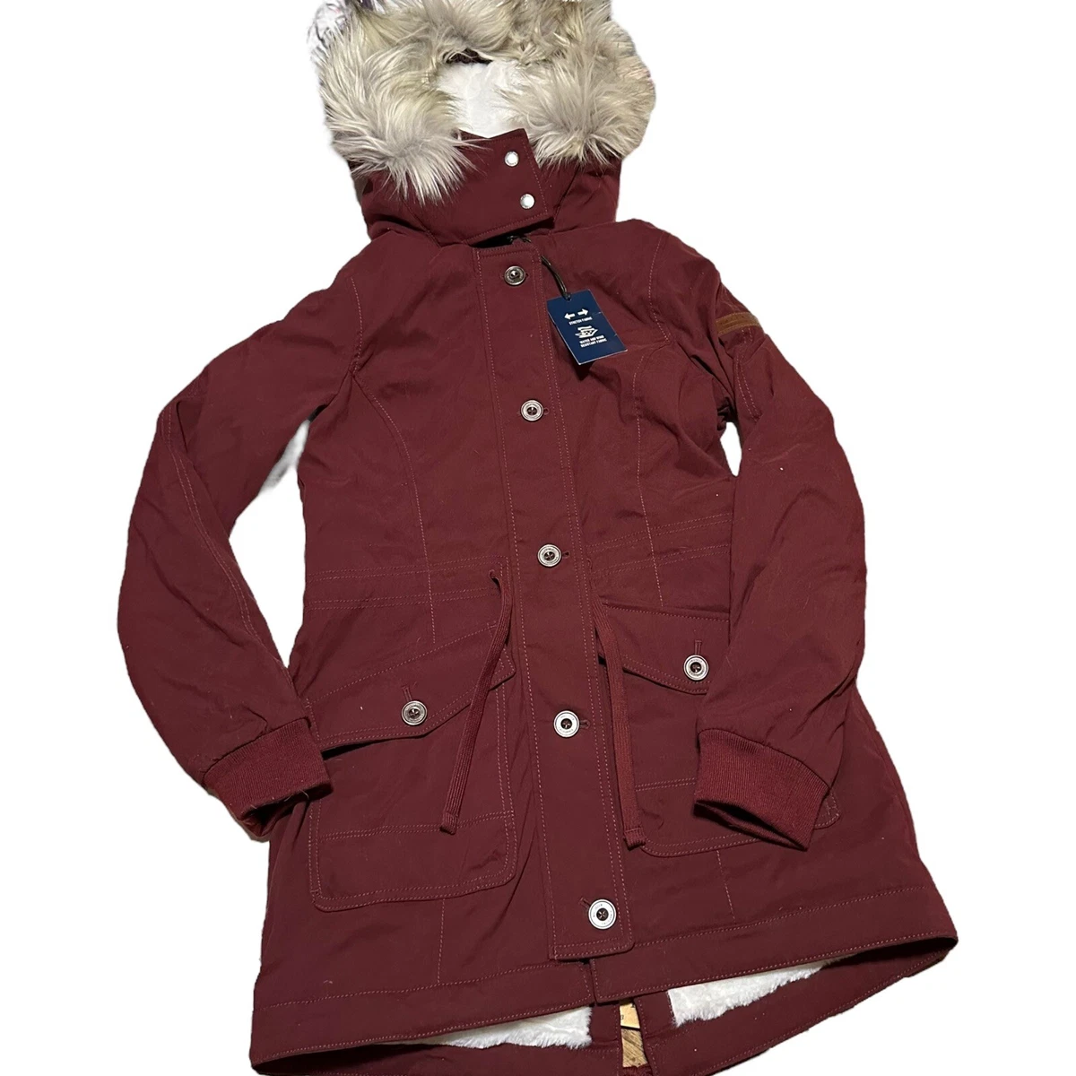 NWT Hollister Womens Medium Stretch Cozy Lined Parka Jacket Sherpa Fur  Burgundy