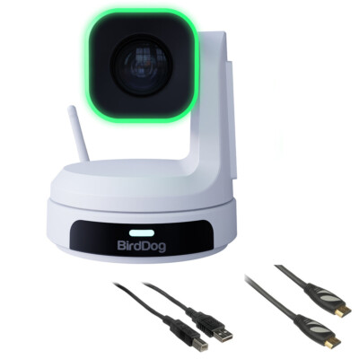 BirdDog X1 Full HD NDI|HX3 20x Zoom PTZ Camera White w/ HDMI & USB Cable Bundle