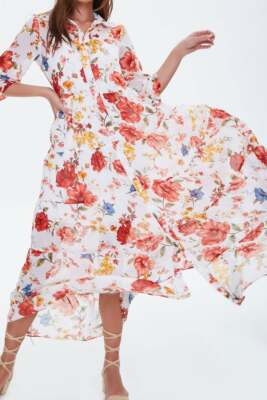 Forever 21 floral chiffon maxi shirt dress Small/Medium S/M | eBay
