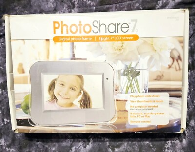 Photo Share 7D Digital Photo Frame 7 Inch LCD Screen W/ Swivel Stand Pre-owned 