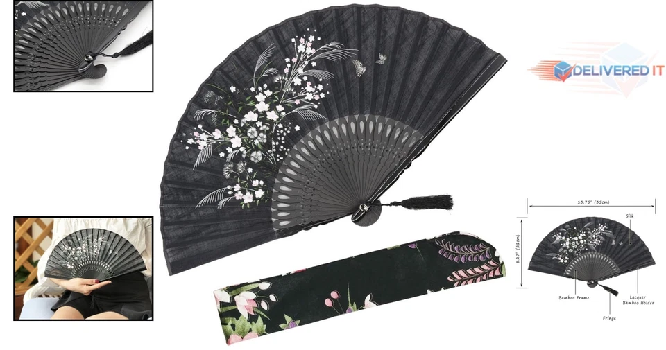 Abanico de Mano Plegable Bambú Lino Vintage Decoración Oriental para Baile Fiesta Regalo Foto 2 de 4