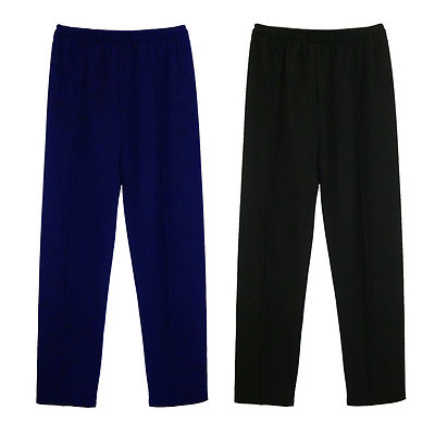 DAMEN HOSE IN VOLLER LÄNGE ELASTISCHE TAILLE SCHWARZ RIPPE GRÖSSEN (UK 10-24)