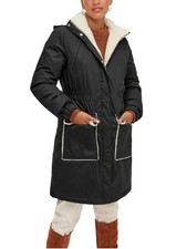 Ellos Ladies Black/brown Teddy Fleece Lined Hooded Parka Coat New (559/560) Sale