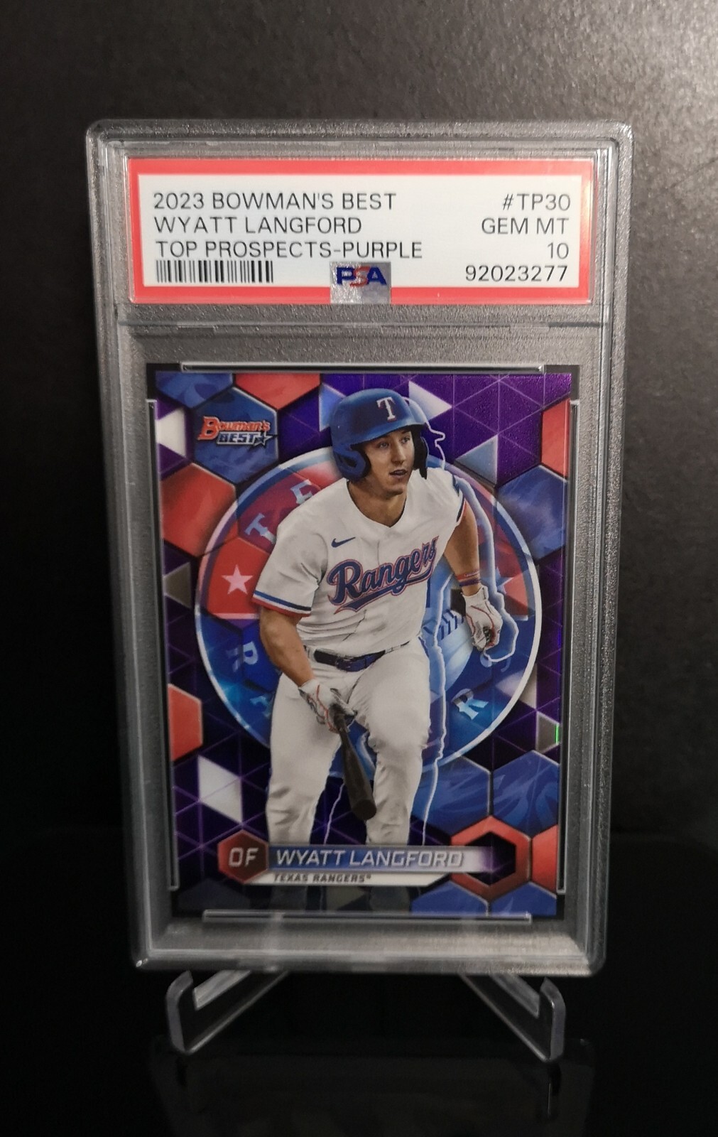 PSA 10 #d/250 💥 WYATT LANGFORD SP 2023 Bowman's Best Top Prospects Purple TP-30