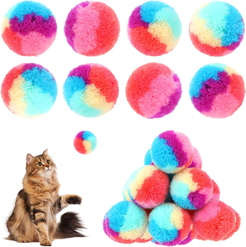 30 Pcs Soft Plush Cat Ball 1.2-Inch Rainbow Cat Toy Balls Fuzzy Kitty Balls Kitt
