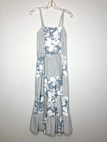 SPLENDIDO Abito Midi Patchwork Nebbioso Taglia XL Blu Panna Floreale Spalline Regolabili - Foto 2 di 10