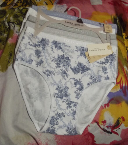 5 NEW LAURA ASHLEY LS3615 5PKAW LOGO WAISTBANDS ORGANIC COTTON BRIEF PANTIES S