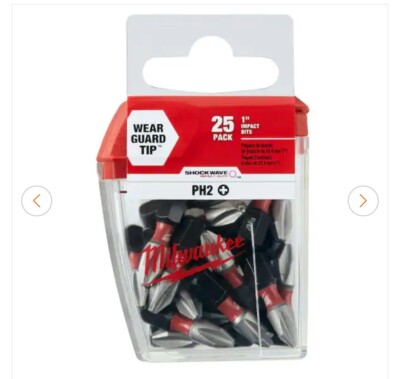 Milwaukee 48-32-4604, Shockwave 1-In. Phillips #2 Steel Impact Bit Set (25-Bits)