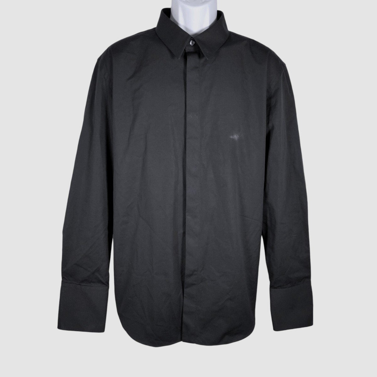 Salvatore Ferragamo Men Black Cotton Long-Sleeve Button-up