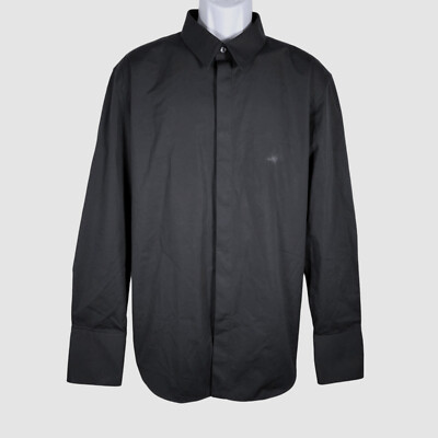 Salvatore Ferragamo Men Black Cotton Long-Sleeve Button-up Dress Shirt Size  XXL