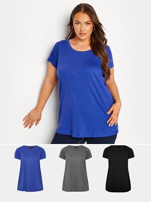 Yours 3er Pack Core Basic Kurzarm T-Shirt 20 UK Blau Grau Schwarz