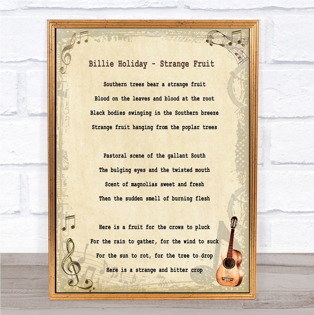 Billie Holiday Strange Fruit Song Lyric Quote Print eBay