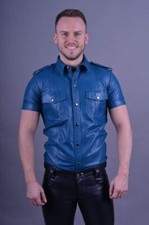 Formal Wear Men's Leather Stylish Blue Casual Shirt Handmade Real Soft Lambskin