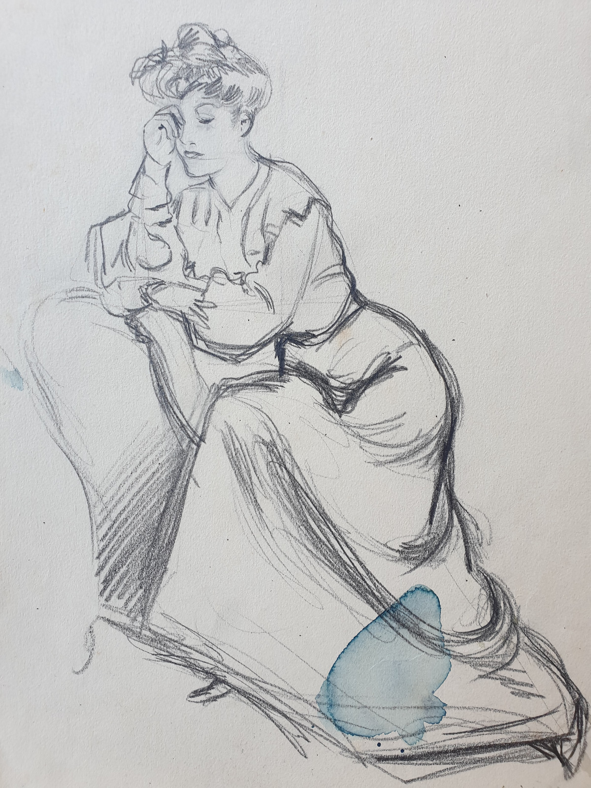 Dibujo Original De ' Henri Lucien Robert Retrato Elegante Gusto Helleu Circa