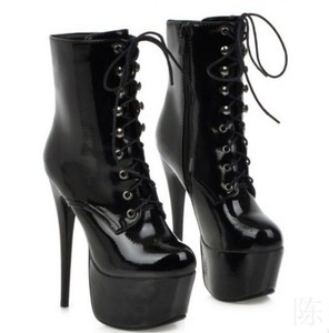 black lace up stiletto ankle boots