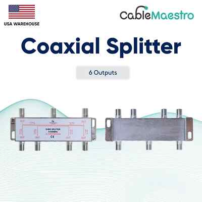 6 Way  Power Pass Coaxial Splitter TV 5-2300MHz Satellite RG6 RG59 Cables